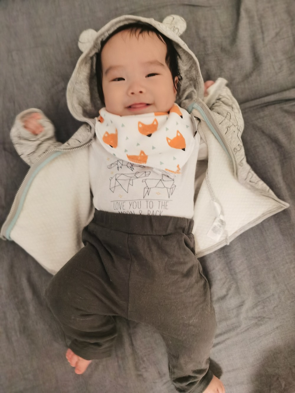 A photo of Cocoa Bean trying out new outfits.