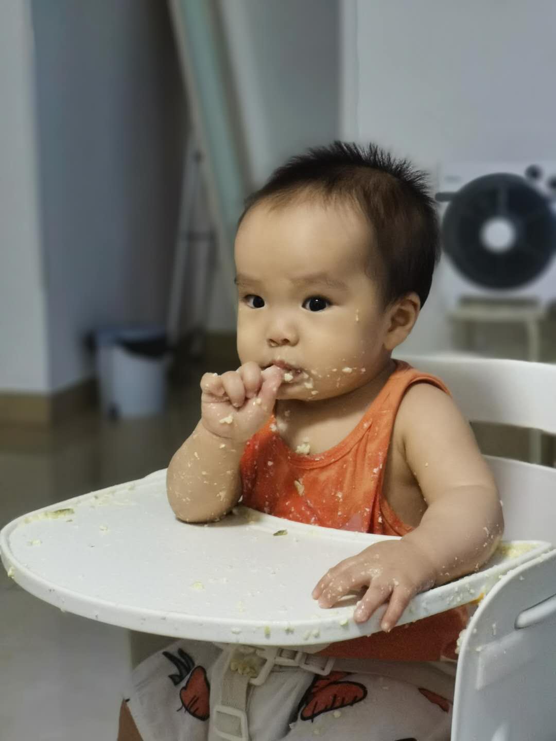 Cocoa Bean finished a meal with a mess.