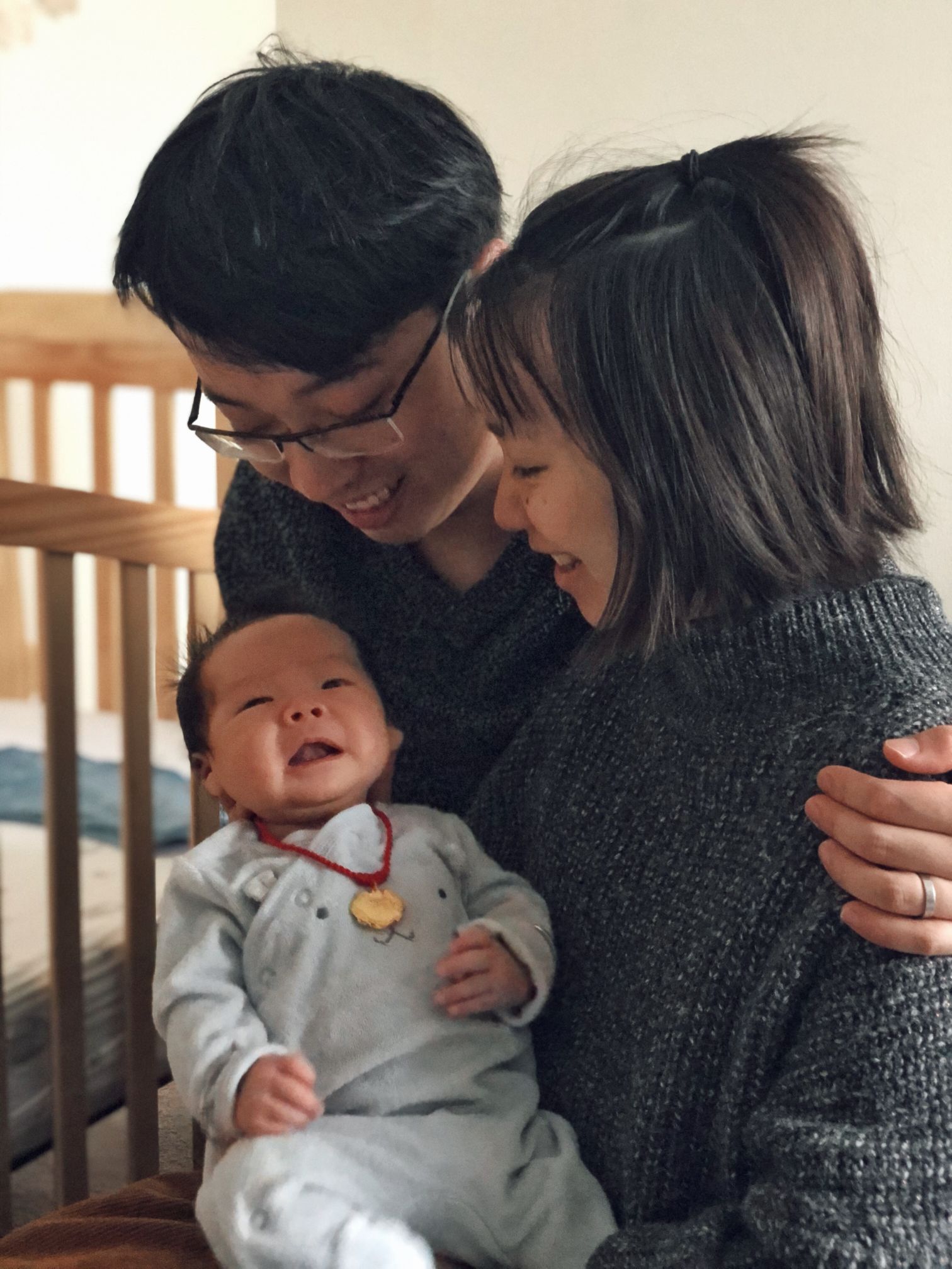 A photo of Qinan, Kexin and Cocoa Bean.