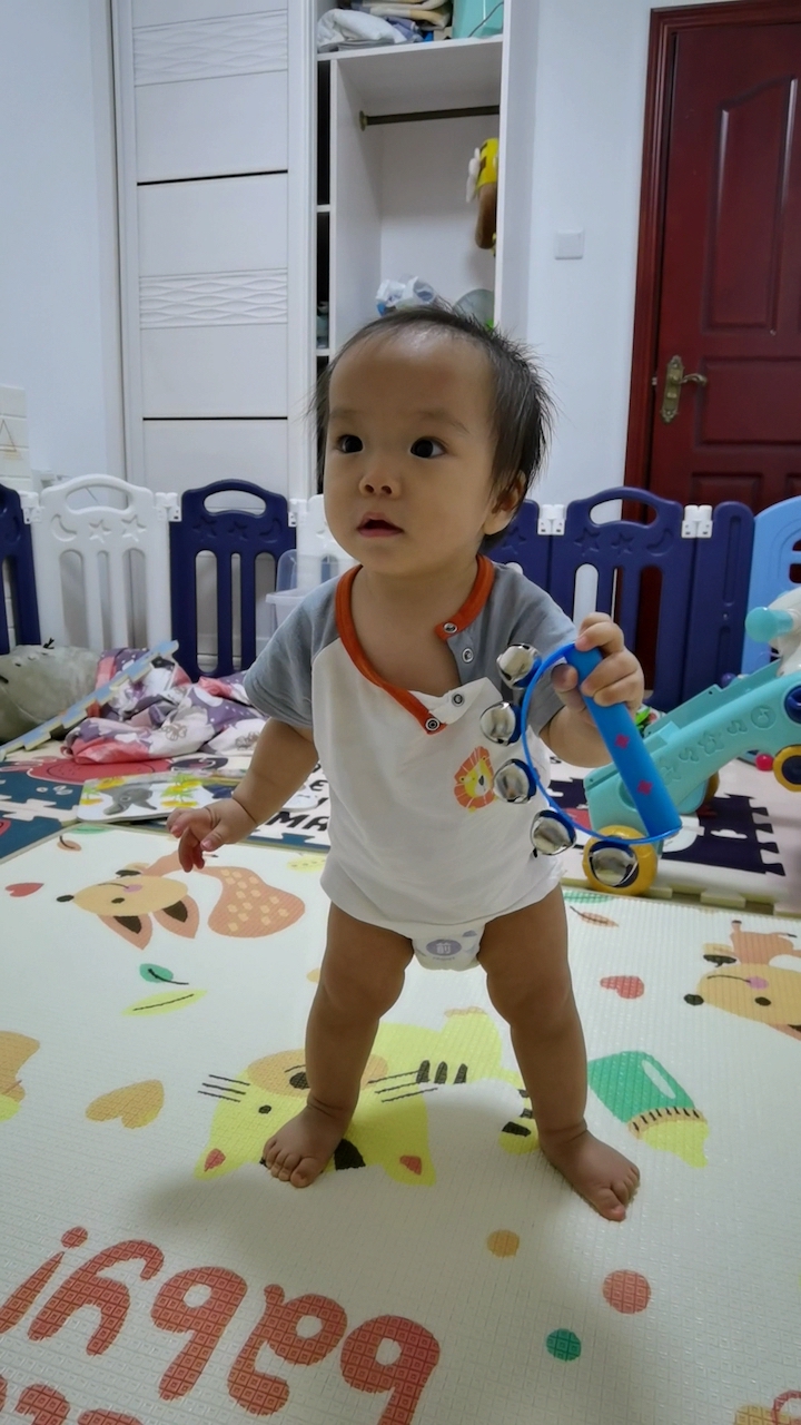 Cocoa Bean took his first steps walking.