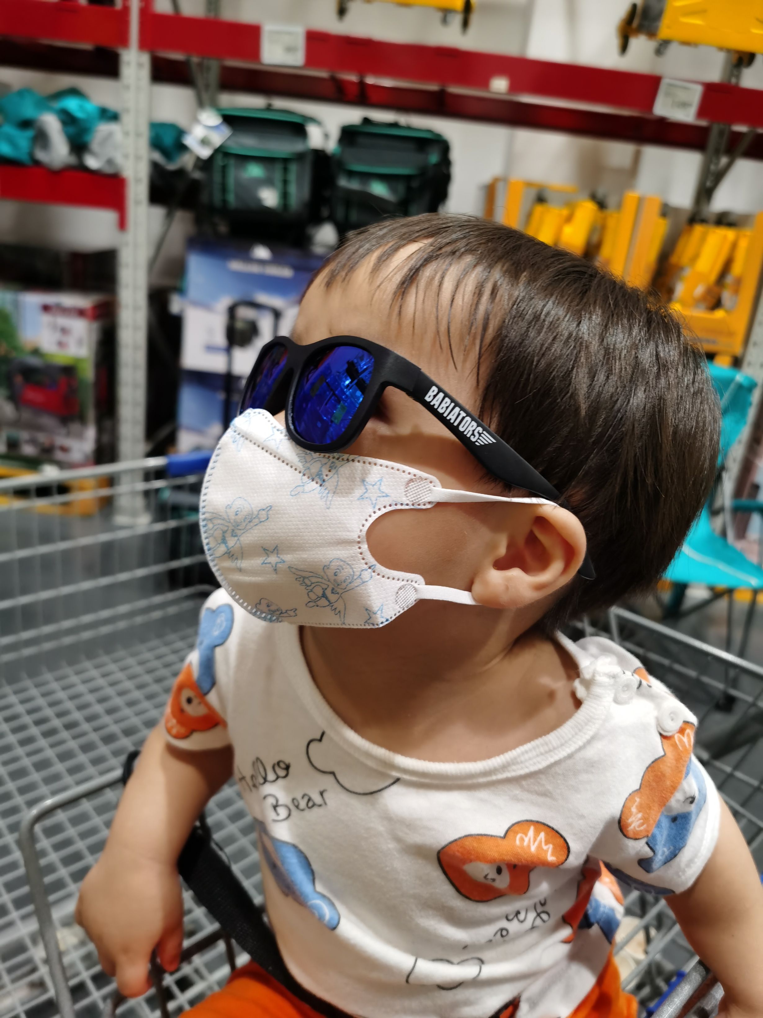 Cocoa Bean is wearing sunglasses.