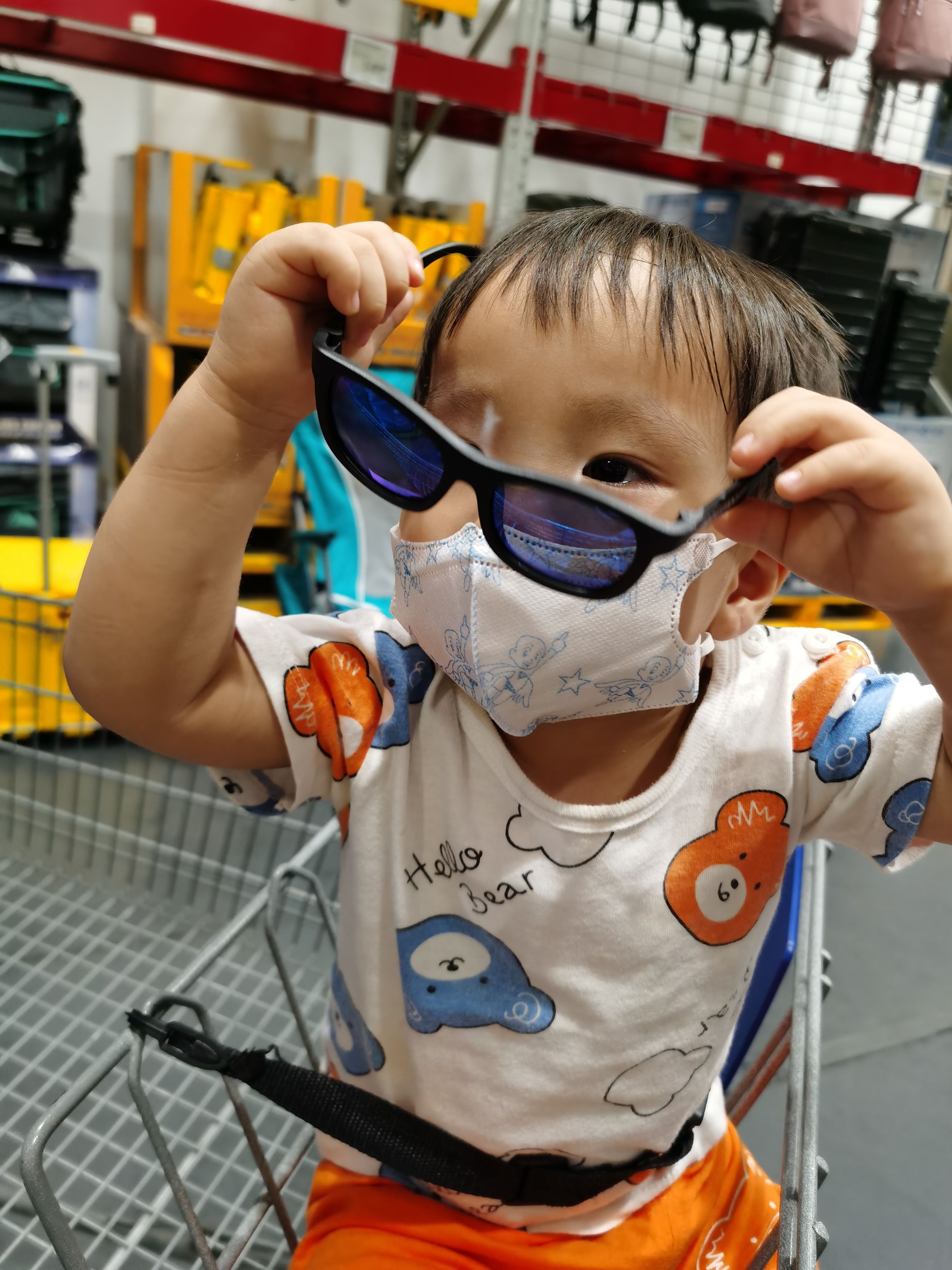 Cocoa Bean is wearing sunglasses.