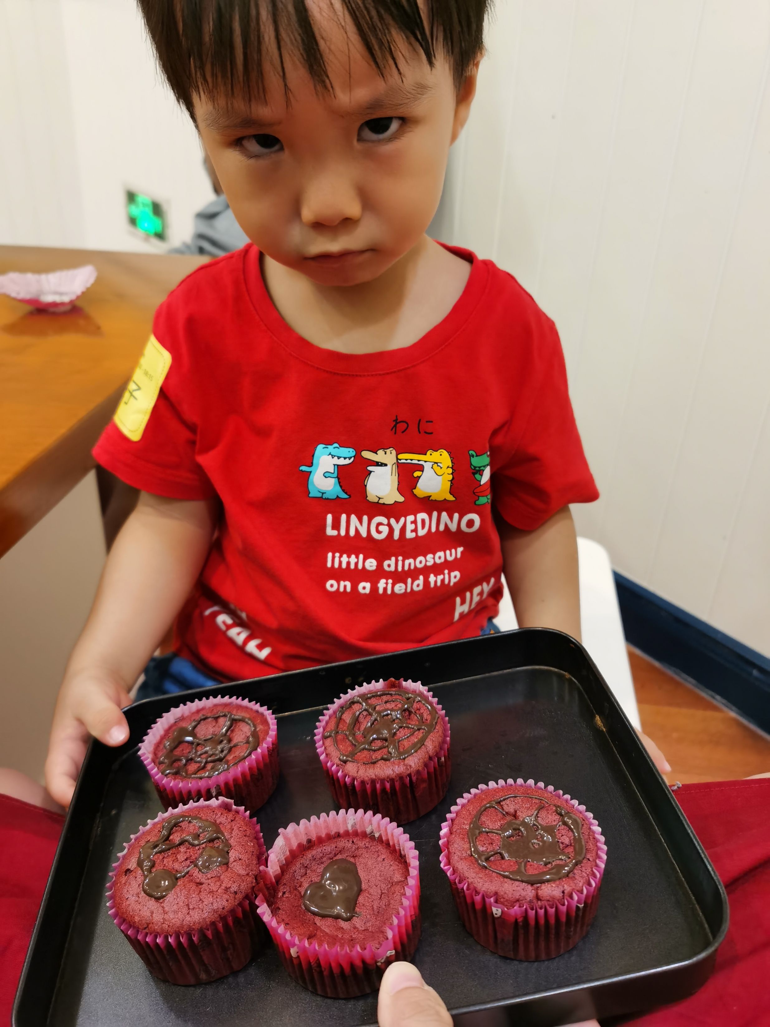Cocoa Bean is at the baking class.