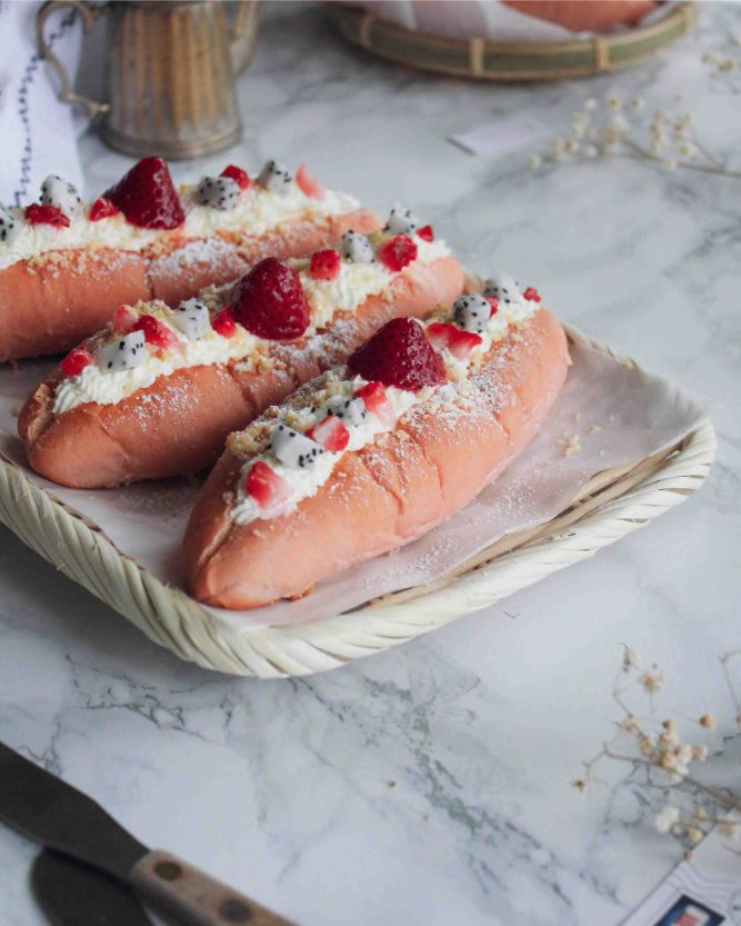 Dragon Fruit Bread with Mascarpone Cream Filling by Kexin